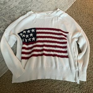 Boho Pink White Sweater - American Flag Print